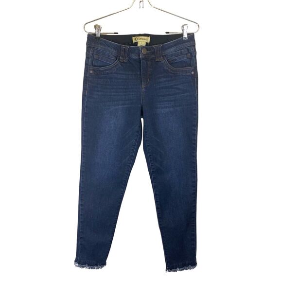 Democracy Ab Technology Crop Jeans Blue Dark Wash Raw Hem Stretch Women Sz 6 - Picture 1 of 12